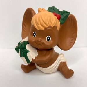 Vintage 70s Christmas Ceramic Baby Mouse Figure Hand Painted Holiday Decor